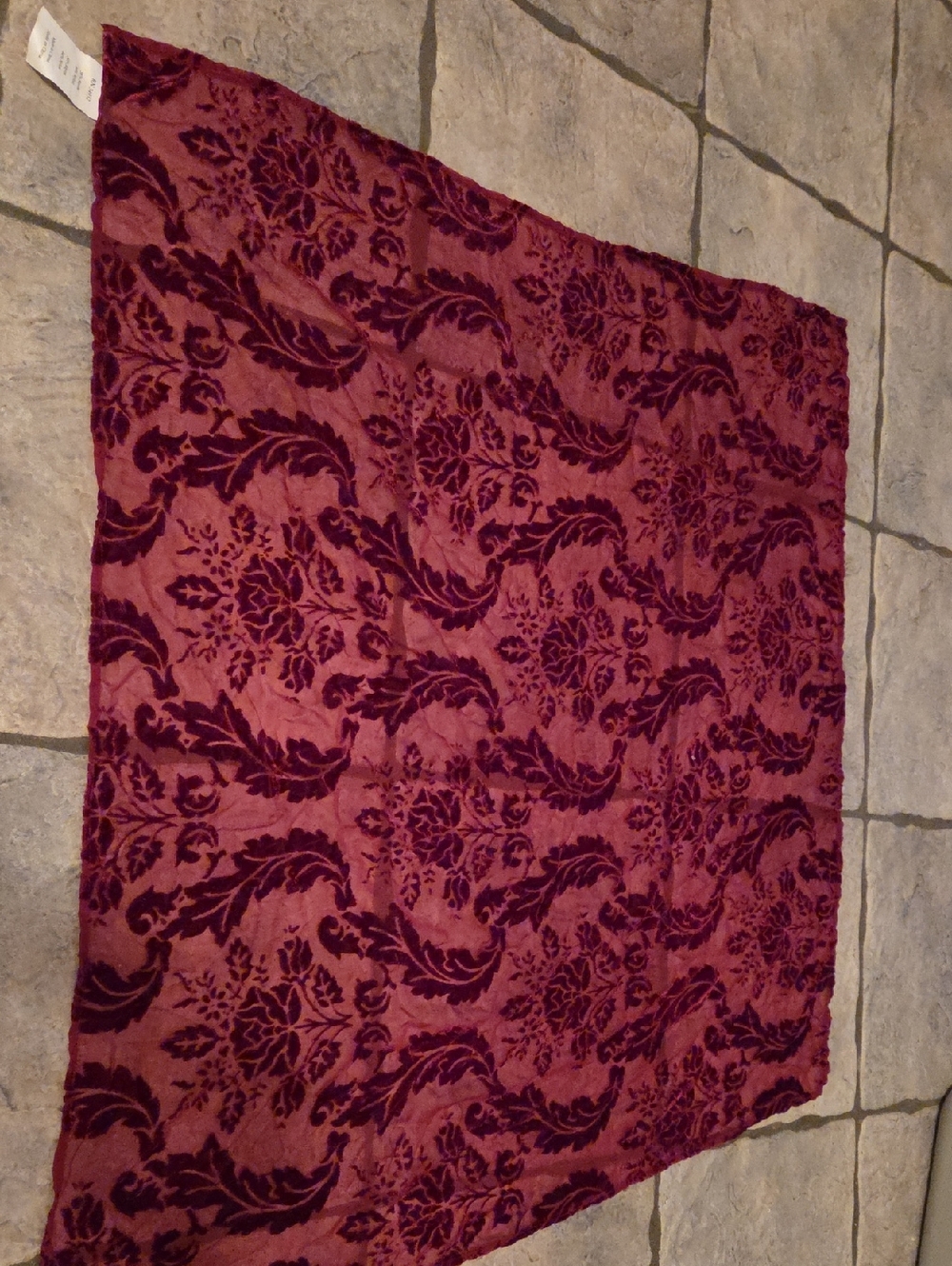 Plum Velvet Burnout Square Scarf - Damask Pattern